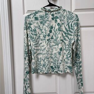 Cider Botanical Print Long Sleeve Top - Green and White